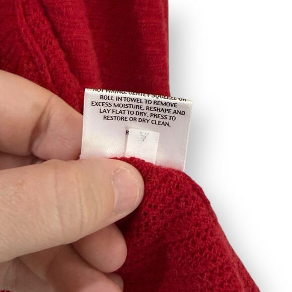 Eileen Fisher Sweater Cardigan Womens M Red Organic Cotton Cashmere Open Front - Picture 6 of 11
